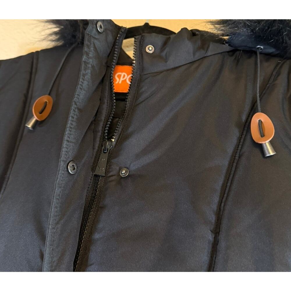 Sporto Women's Plus 3X Black Quilted Puffer Vest Faux Fur Trim Hooded - Picture 2 of 9